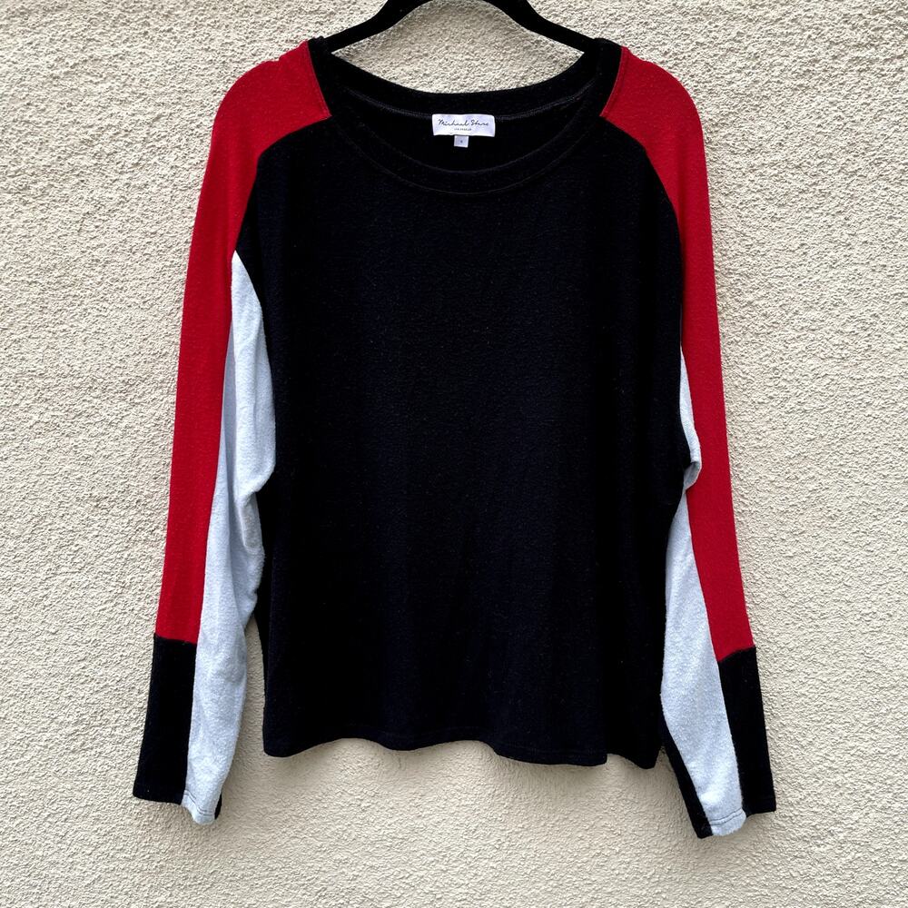 Michael Stars Black White Red Color Block Long Sleeve Top S